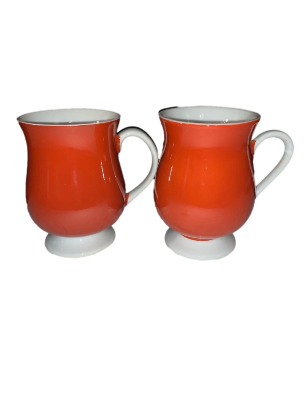 Orange White Footed Mugs Set of 2 One Size made in Japan